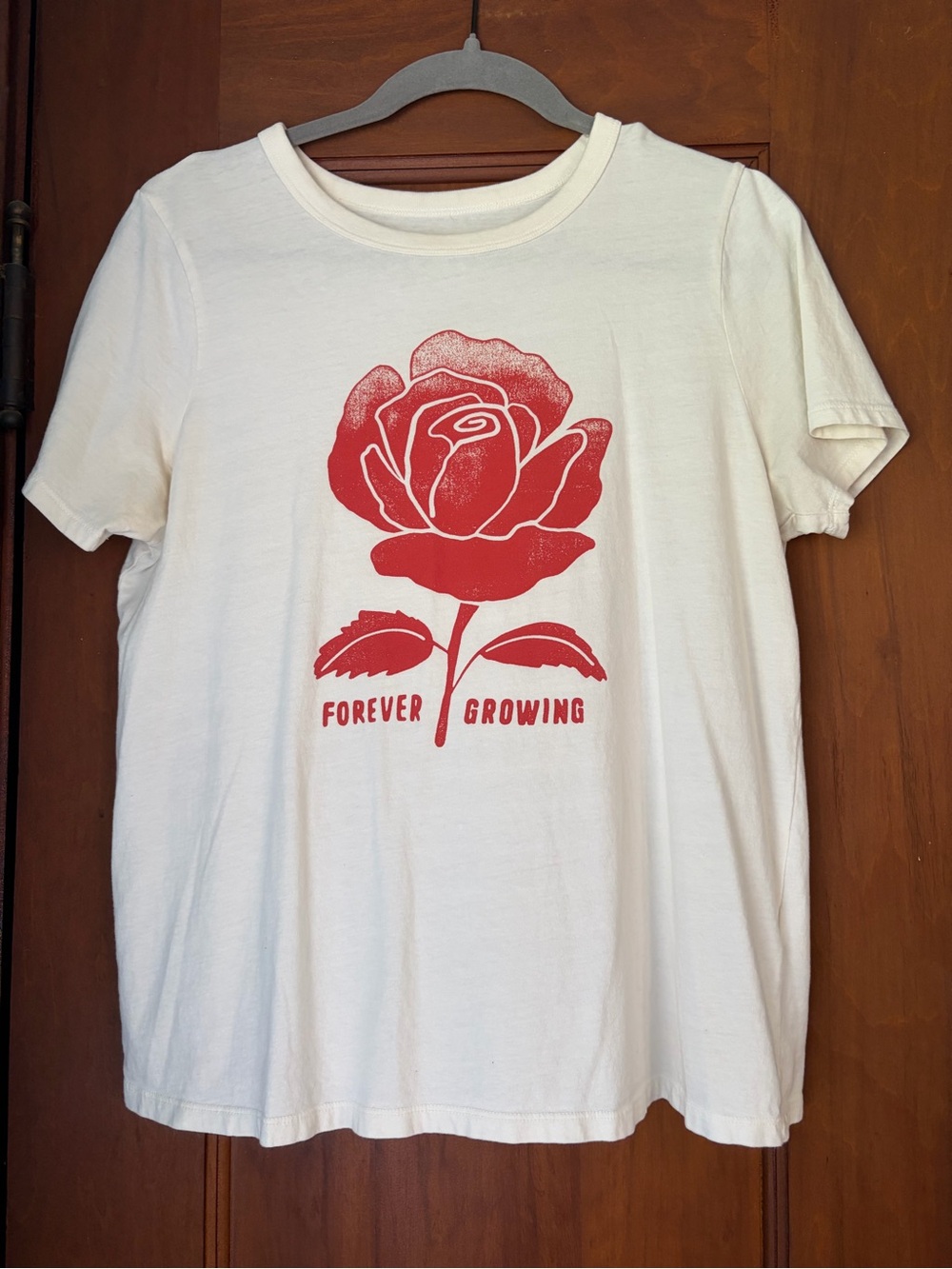Old Navy White Tee with Red Rose Graphic